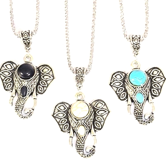 Elephant Pendant Necklace Stone 18"-22" in Chain NEW - Picture 1 of 6